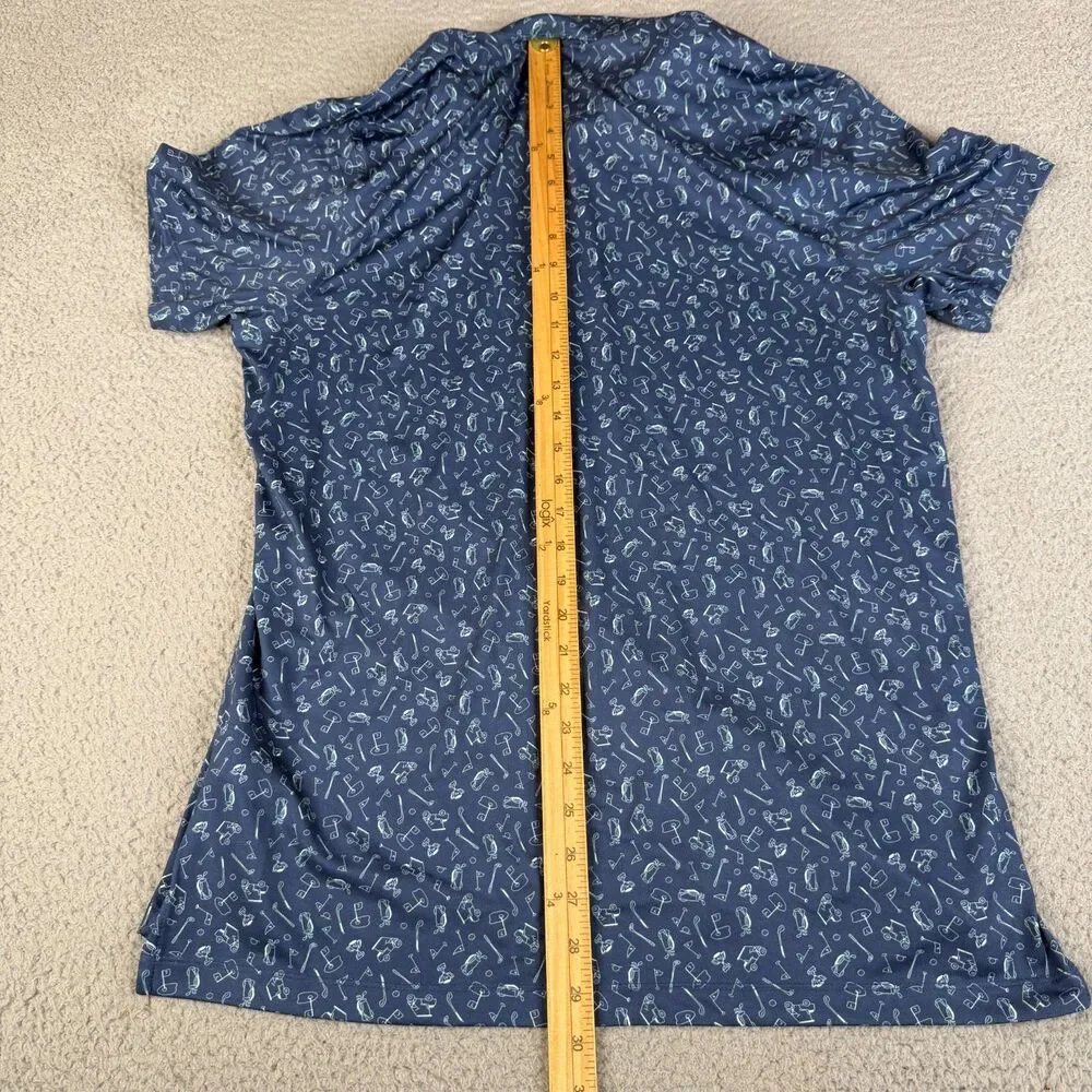 J. CREW Performance Polo Shirt Men L Blue All Over Golf Bag Tee Cart Trophy Club